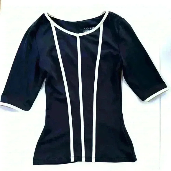 Ernest Leoty Women’s Navy & White striped athleisure Three Quarter Sleeve Top - Picture 1 of 9